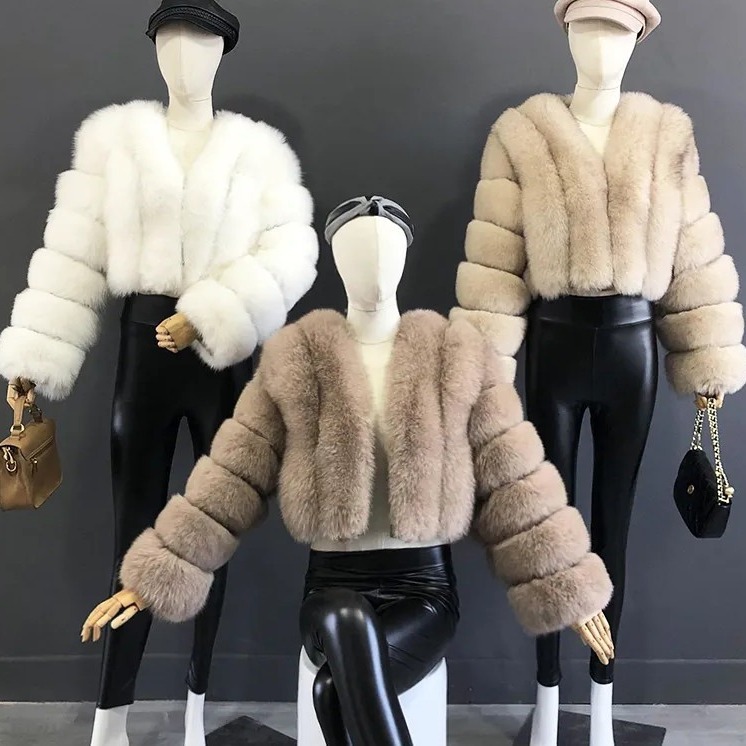 European and American new faux fox fur women's coat stitching short long sleeve fur faux fur coat women's clothing in stock