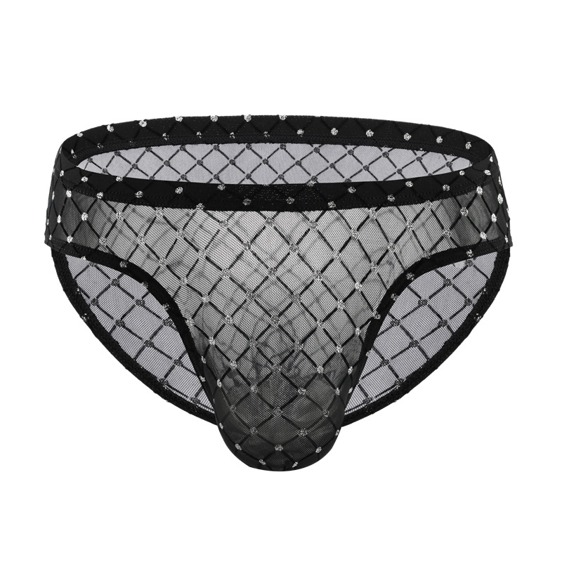 In accordance with the cool men's triangle sexy black gold mesh translucent Plaid underwear low waist breathable color matching a generation of hair