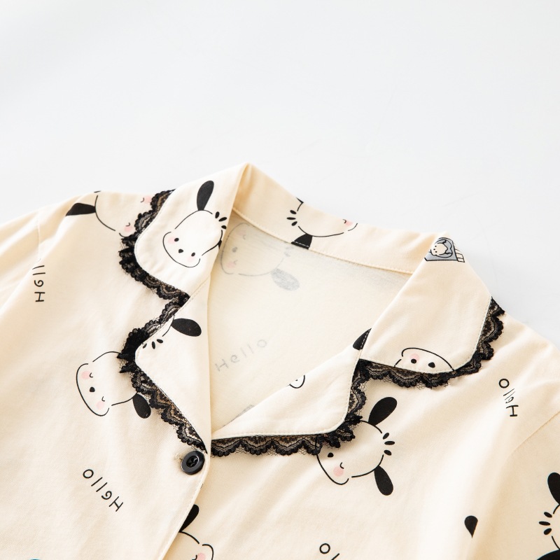 2024 New Children's Suit Girls Cotton Summer Thin Home Clothes Lace Ear Dog Printed Pajamas