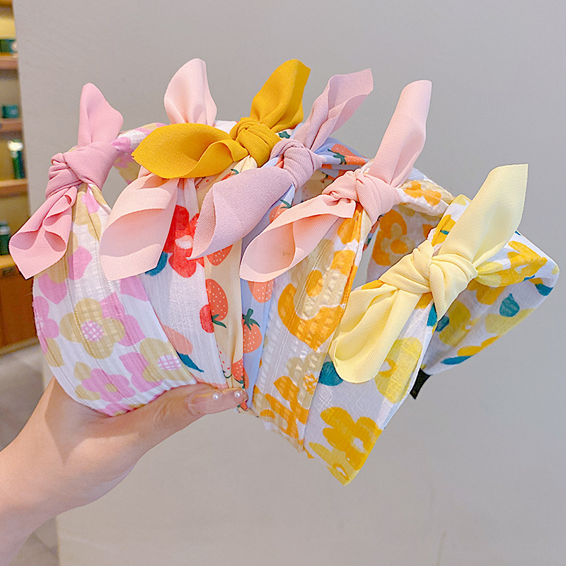 Children's Hairband New Style Bow Hair Accessories Strawberry Flower Wide Edge Headband Pressing Hair Girls' Fabric Baby Hairpin