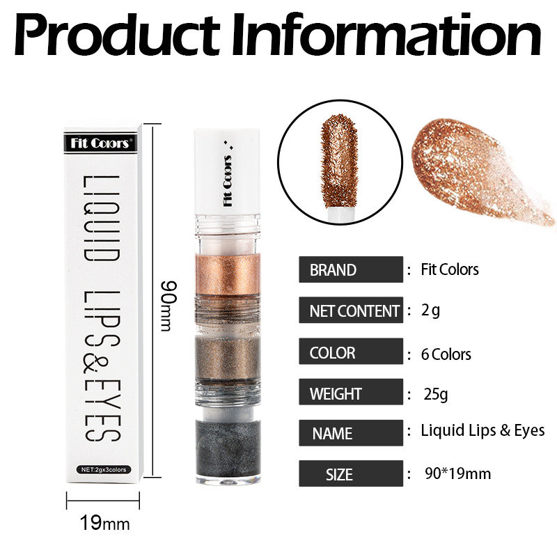 Cross-border explosions Fit Colors3 section smoke makeup water eye shadow Diamond liquid pearlescent fine flash eye shadow Liquid Lip Liquid
