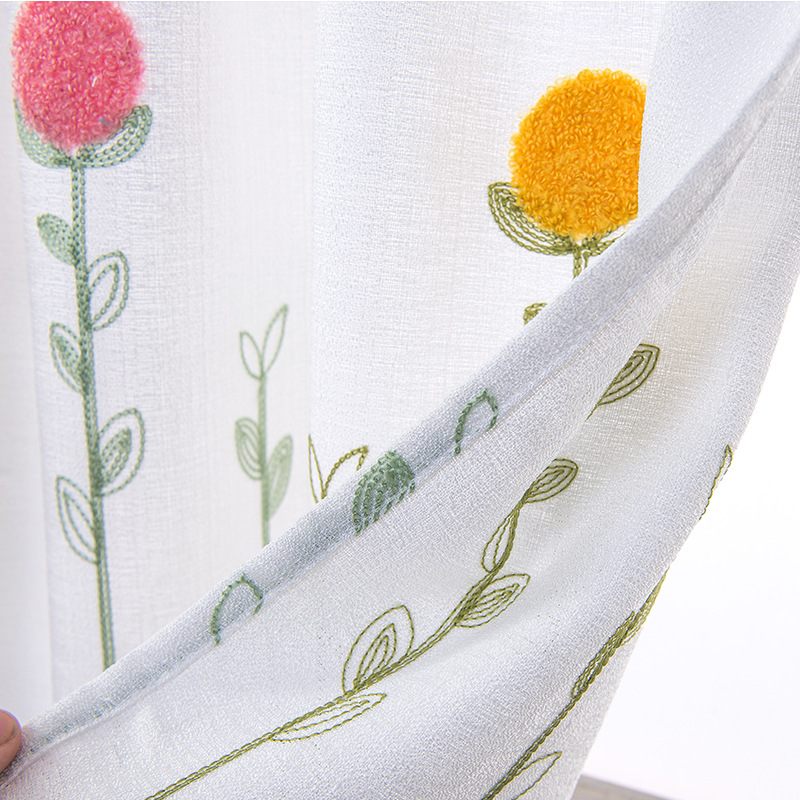 Factory direct linen yarn embroidered short curtain small fresh short curtain wearing Rod short curtain kitchen coffee curtain foreign trade cross-border
