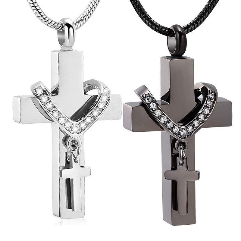 Cross-border European and American jewelry stainless steel memorial pet urn cross necklace perfume bottle pendant manufacturers wholesale