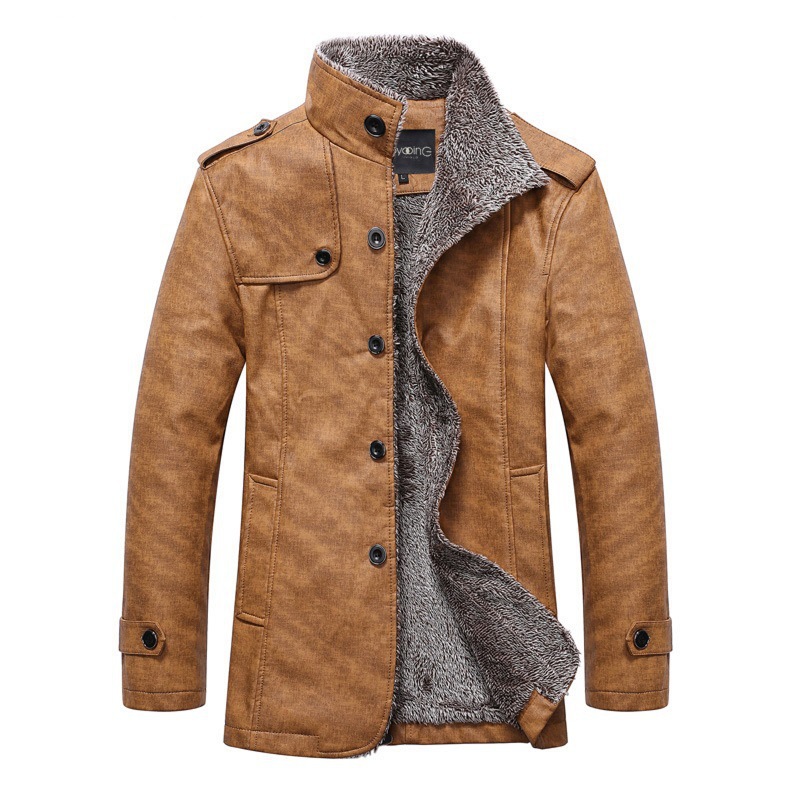 Cross-border Amazon men's clothing factory in stock Winter new men's stand collar PU fur integrated warm jacket