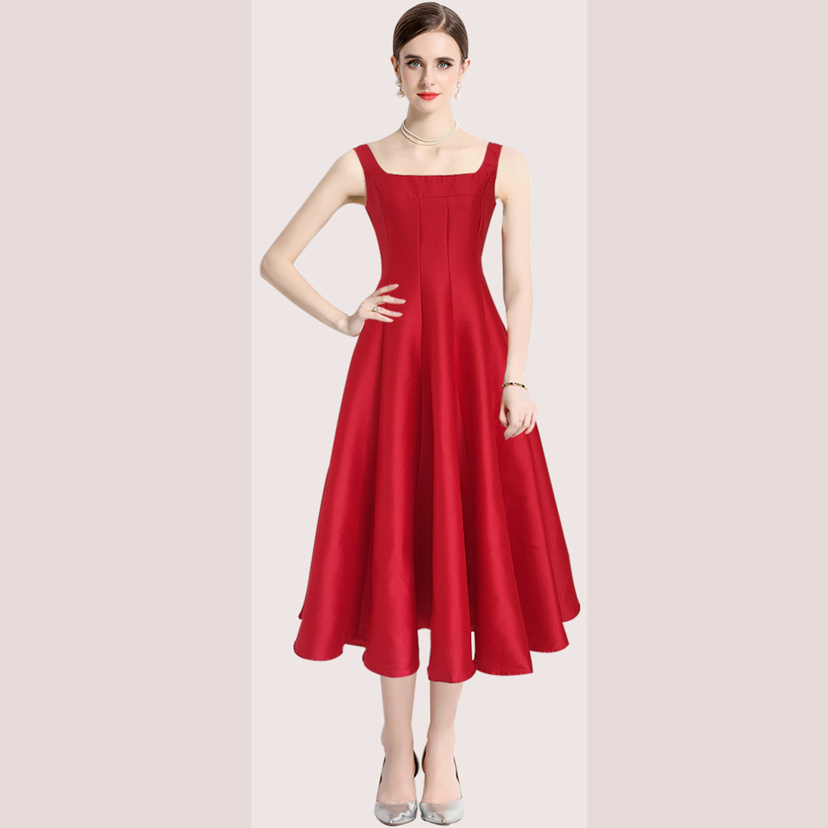 French Hepburn style niche elegant retro sling large hem drape dress pettiskirt dress