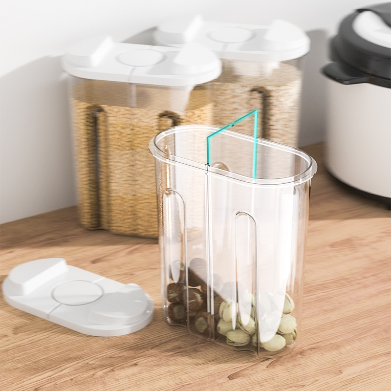 Japanese-style kitchen transparent rice bucket household large capacity grain sealed double-card buckle insect-proof multi-purpose storage jar