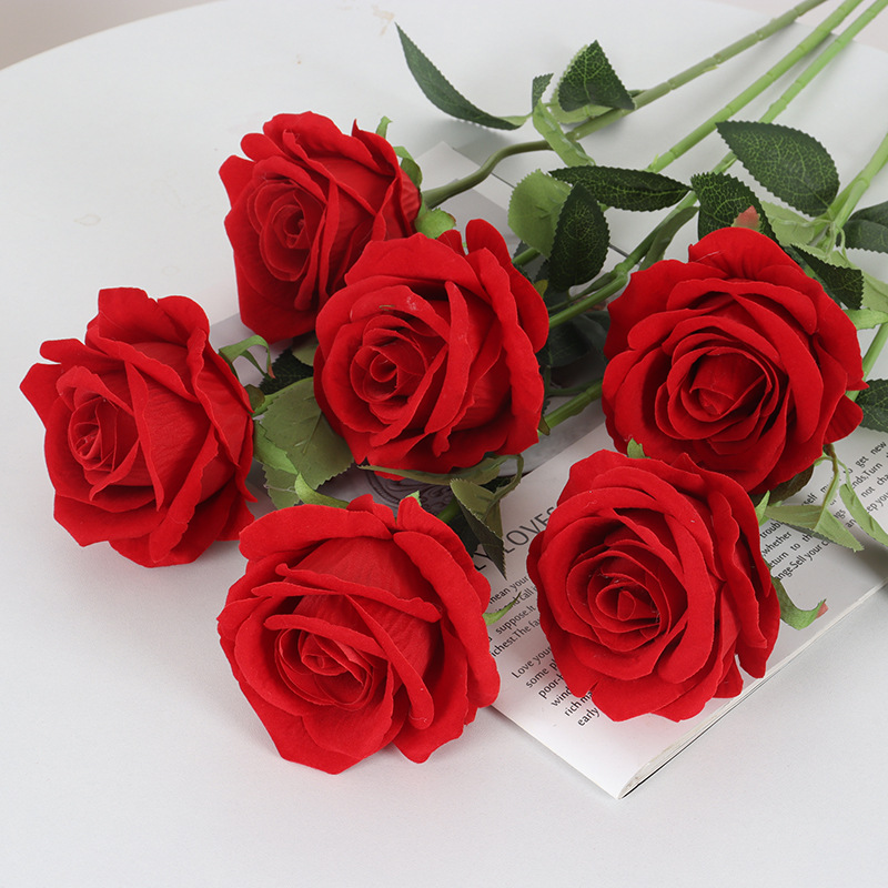 Simulation flannel rose pearl rose home hotel wedding valentine's day rose wall decoration silk flower fake flower