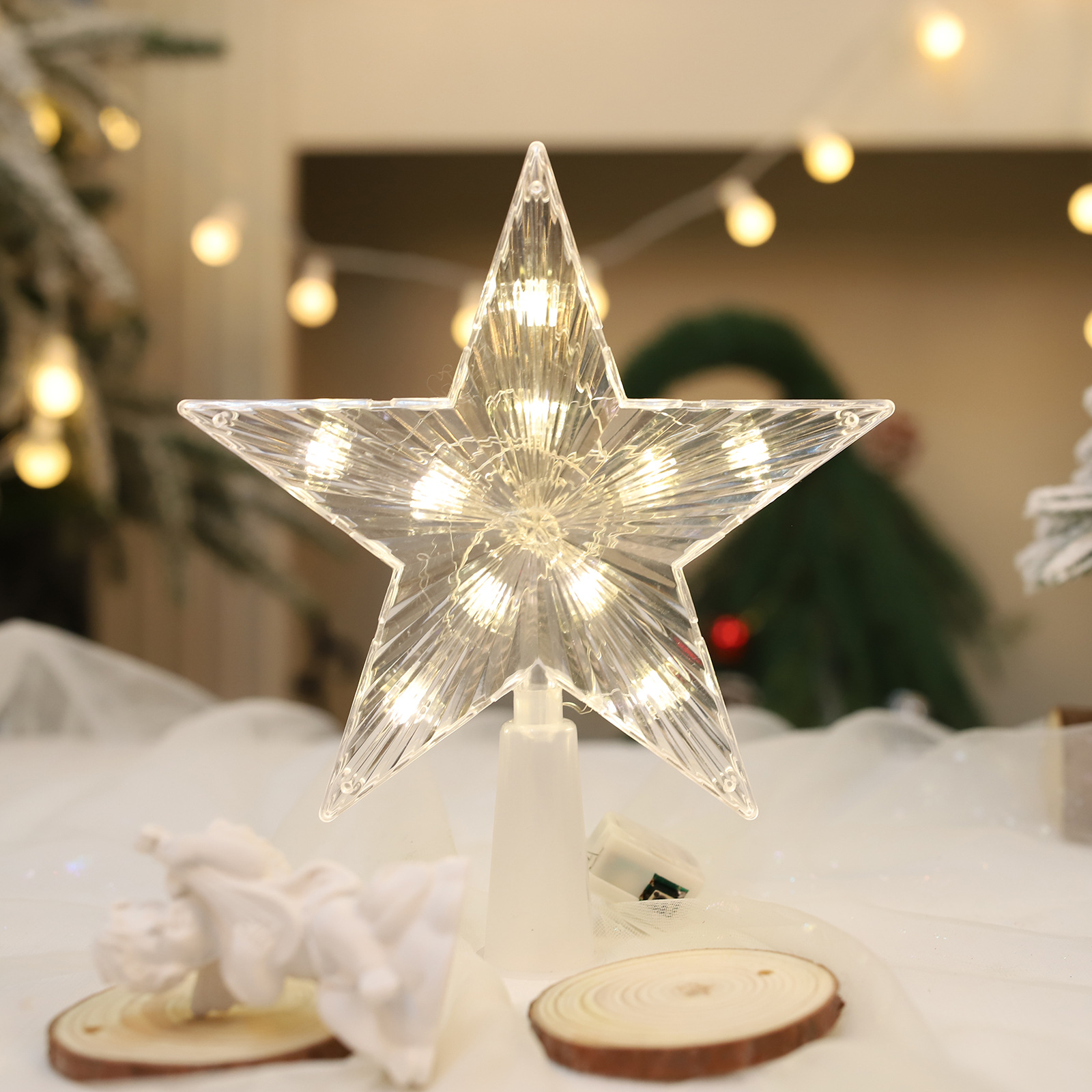 Christmas New luminous tree top star Christmas tree decoration supplies cross-border for Christmas transparent five-pointed star with light