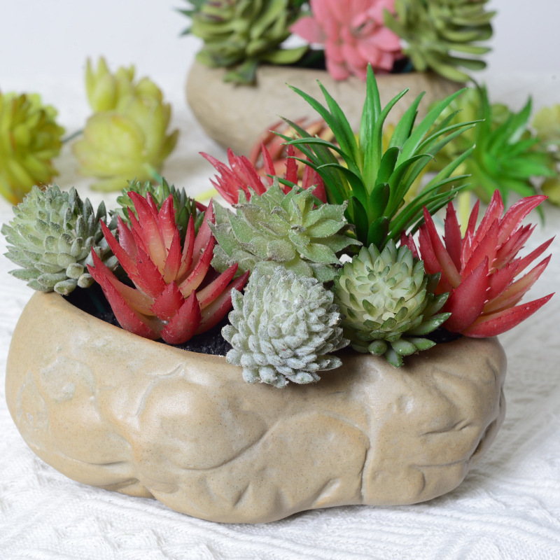 Simulation succulent bonsai flocking mini artificial fake succulent accessories green plant wall DIY home decoration ornaments