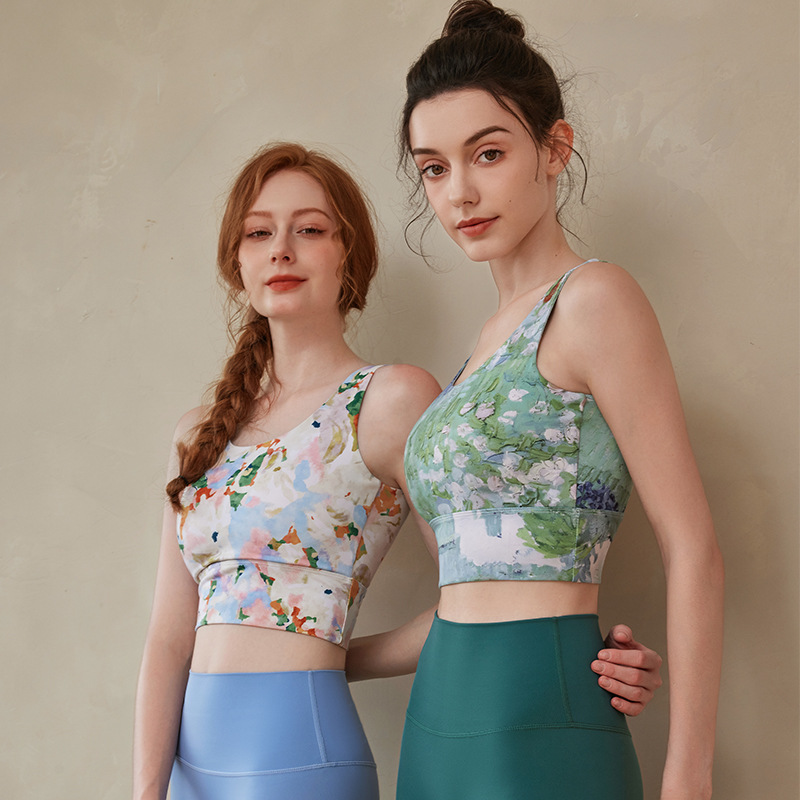 Spring and Summer New Printed Yoga Vest Temperament Yoga High Strength Top Fixed Chest Cup Sports Running Fitness Women