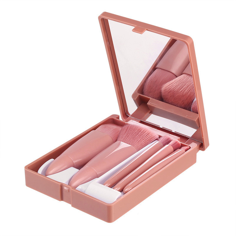 Portable 5 pts Makeup Brush Travel suit with Mirror Mini Multifunctional Powder Brush Foundation Eye Shadow Brush