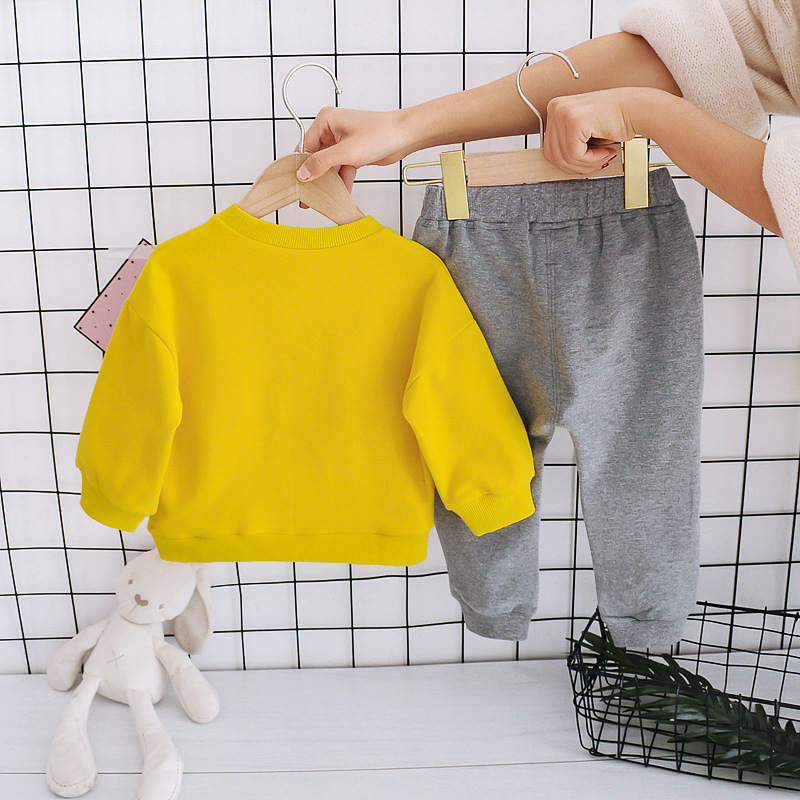 Girls Spring and Autumn Suit Spot Women's Baby Cotton Pullover Pants Suit Cartoon Children's Clothing Children's Western Style Suit