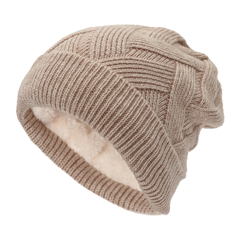 Winter solid color fleece-lined hat men's and women's outdoor cross knitted hat autumn and winter riding neck warm wool hat