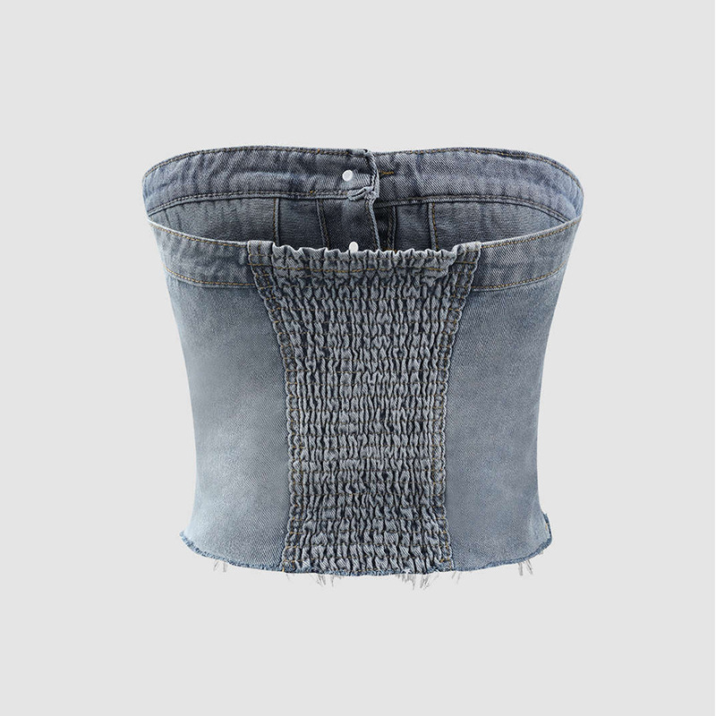 [spot] summer new women's European and American ins chest-wrapped denim corset short jacket waistcoat