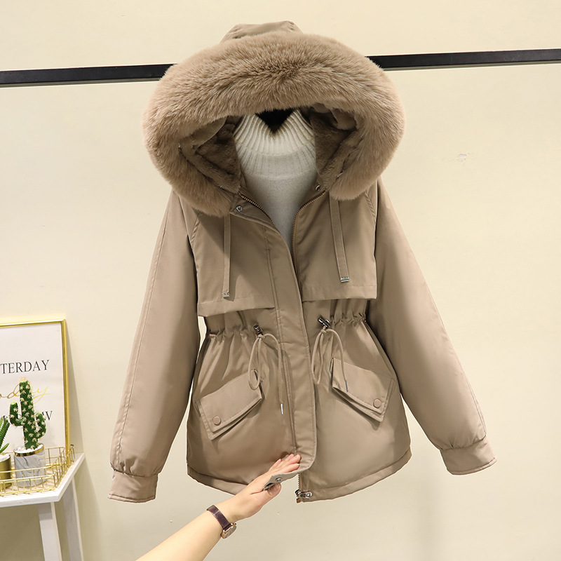 Parker Women's Fleece-lined Thickened Jacket 2023 Winter New Korean Style Petite Cotton-padded Coat Down Cotton-padded Coat