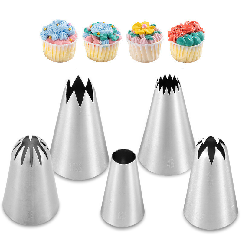 304 stainless steel decorating nozzle 5 pcsset large seamless cake cookie cream nozzle baking decorating tool