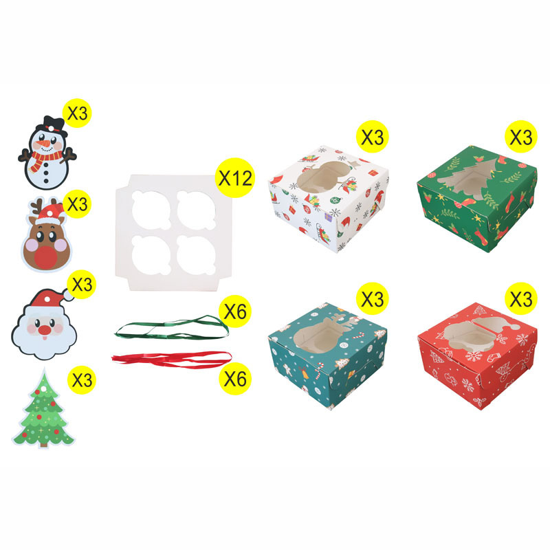 クリスマス透明窓開けマフィン箱クッキー箱4粒紙コップケーキ箱には、オムレツ包装箱が入っています|undefined