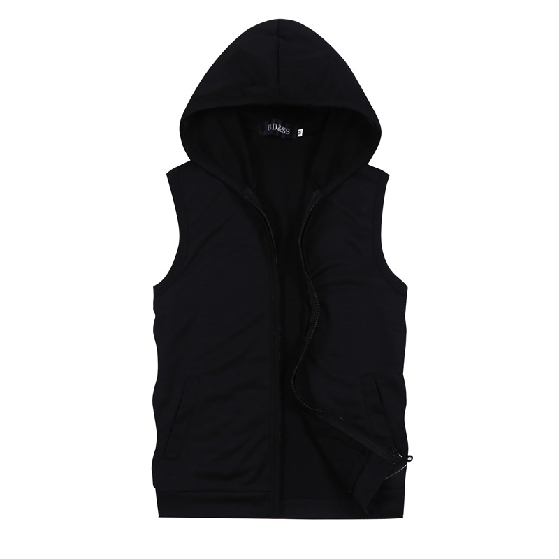 2022 summer Foreign trade new men's sleeveless hooded T-shirt leisure sports solid color vest