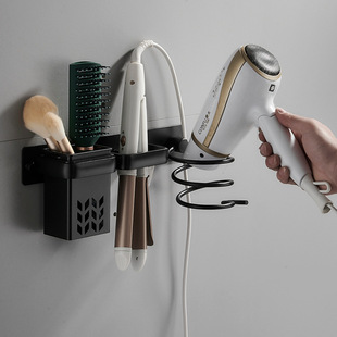 Hair Dryer Stand Space Aluminum Bathroom Straightener Curler Splint Storage Rack with Barrel Hair Tool Rack