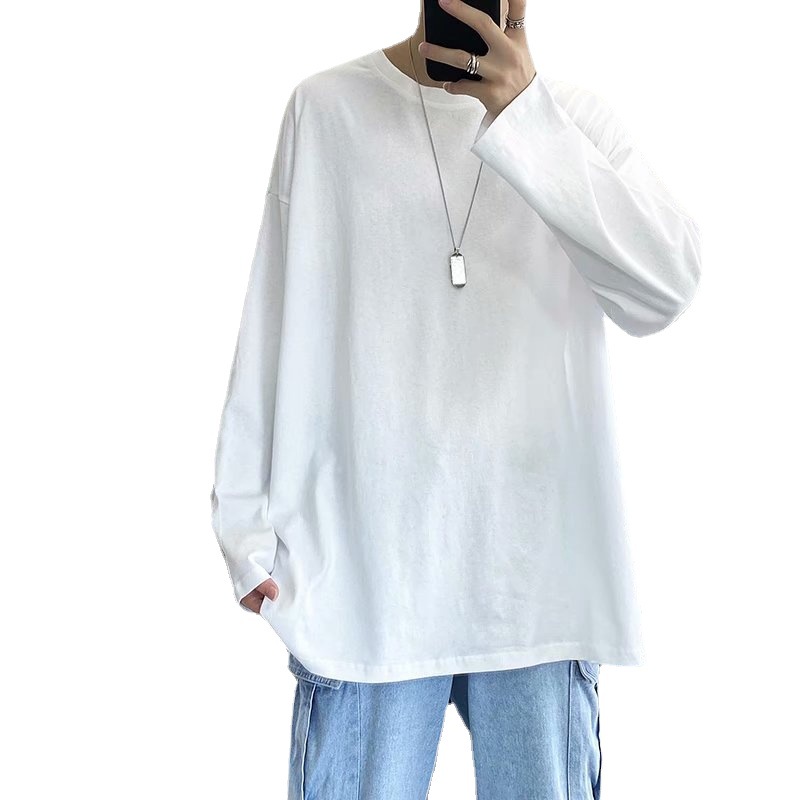 Autumn Long-sleeved T-shirt Men's Loose All-match Hong Kong Style Trendy Brand Trendy Solid Color Base Shirt Top Blank Advertising Shirt T-shirt