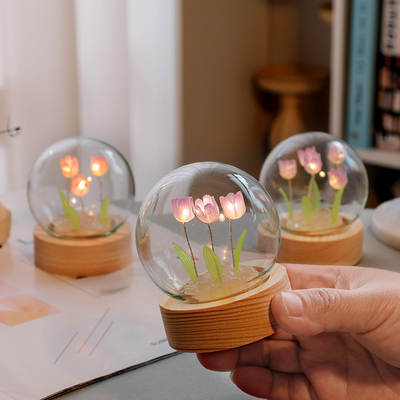 Cute Mini Tulip Nightlight Desktop Ornaments Handmade DIY Material Bag Lantern Flowers for Friends New Year Gifts