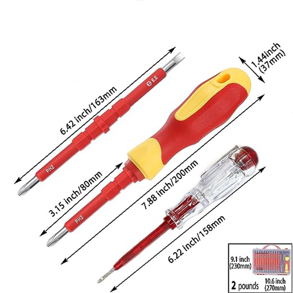 VDE绝缘电工螺丝刀套装家用维修工具十字螺丝批14合一多功能组合