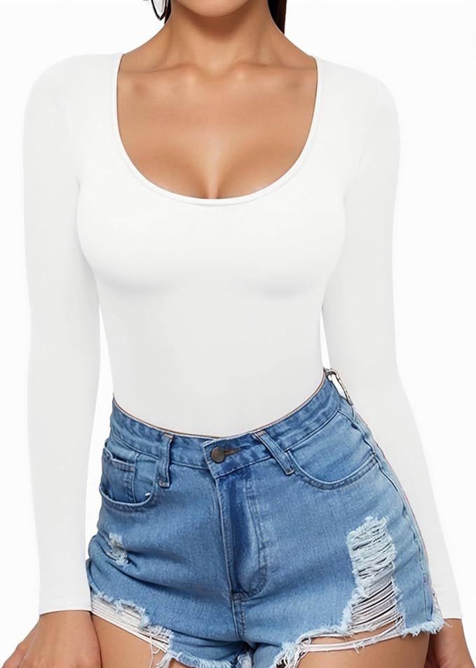 Women's clothing hot sale solid color low U-neck slim bottoming long-sleeved top T-shirt
