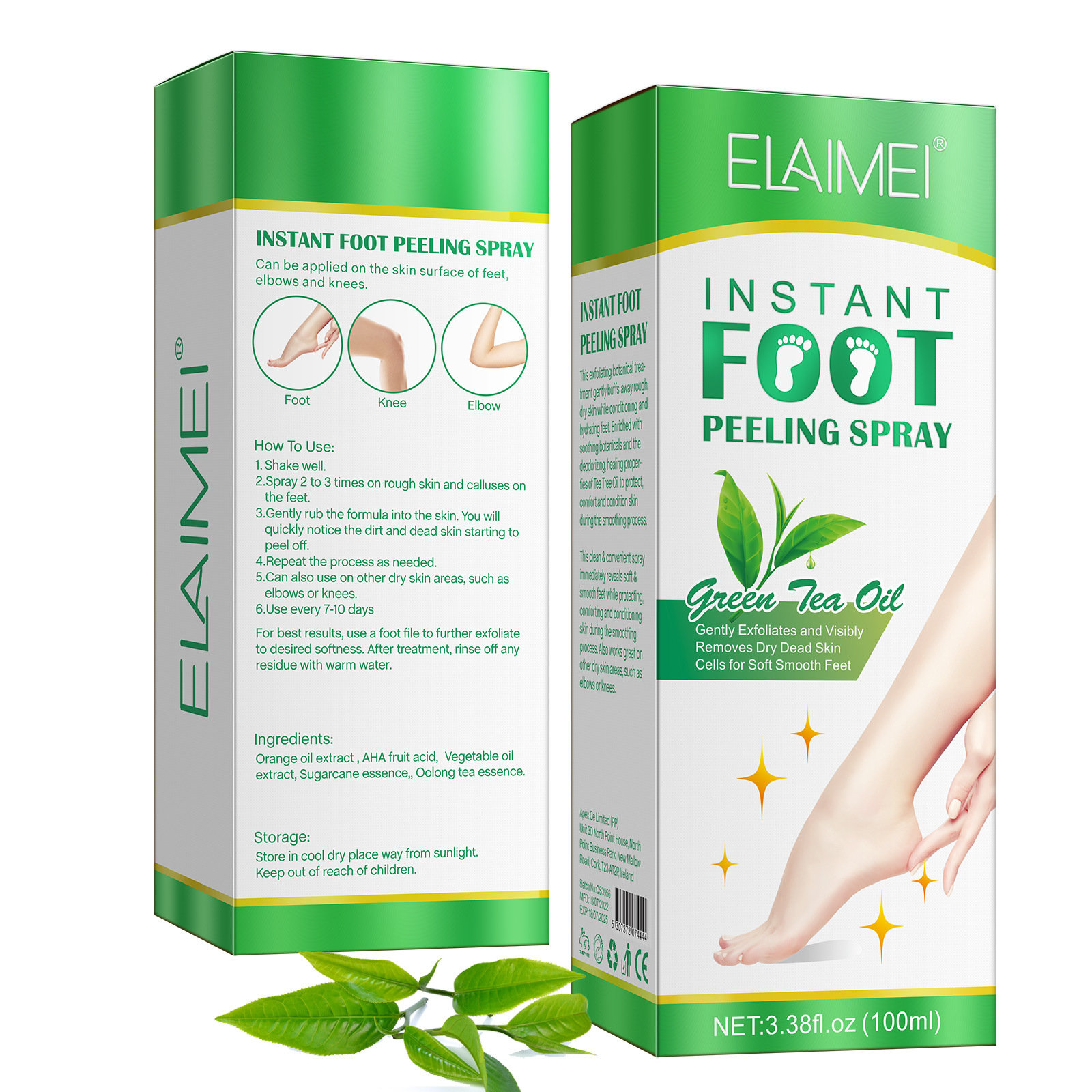 Elamei Foot Exfoliating Spray Gentle Exfoliating Dead Skin Bacteriostatic Cleansing Deodorant Calluses 100ml