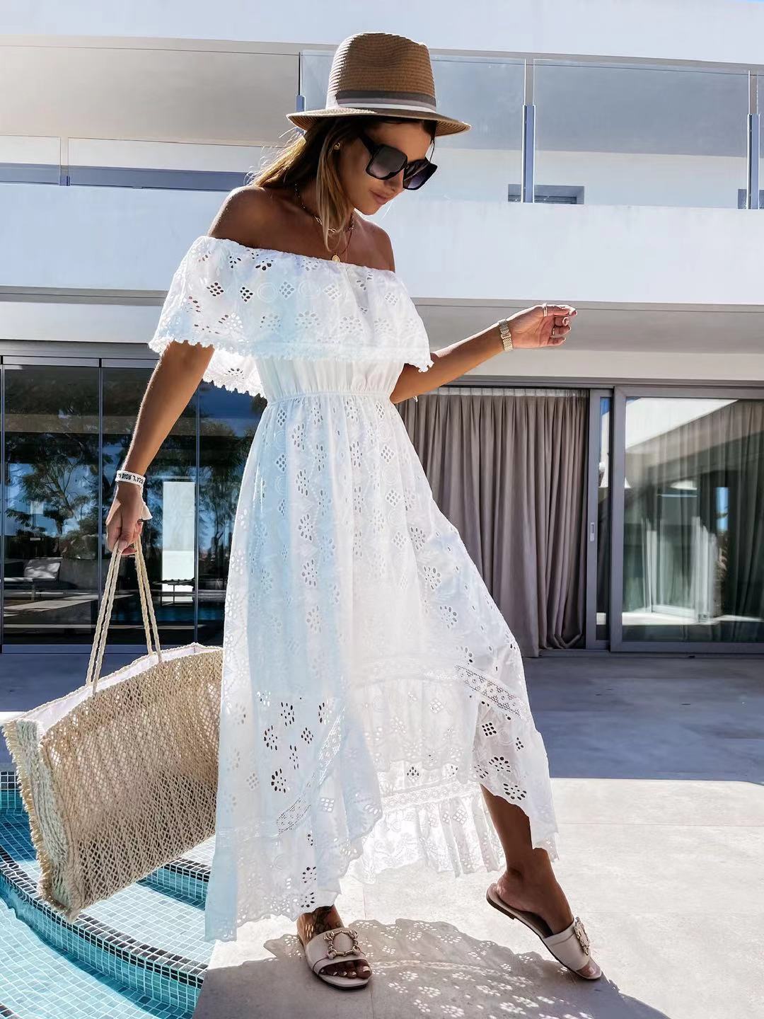 European and American bohemian lace dress white beach dress new tube top off-shoulder sexy dress women