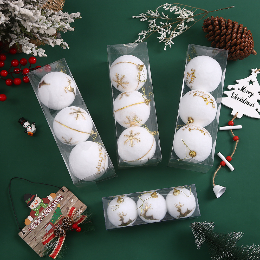 Christmas foam plush ball gold powder patch Christmas decoration hanging ball Christmas tree decoration pendant atmosphere layout supplies