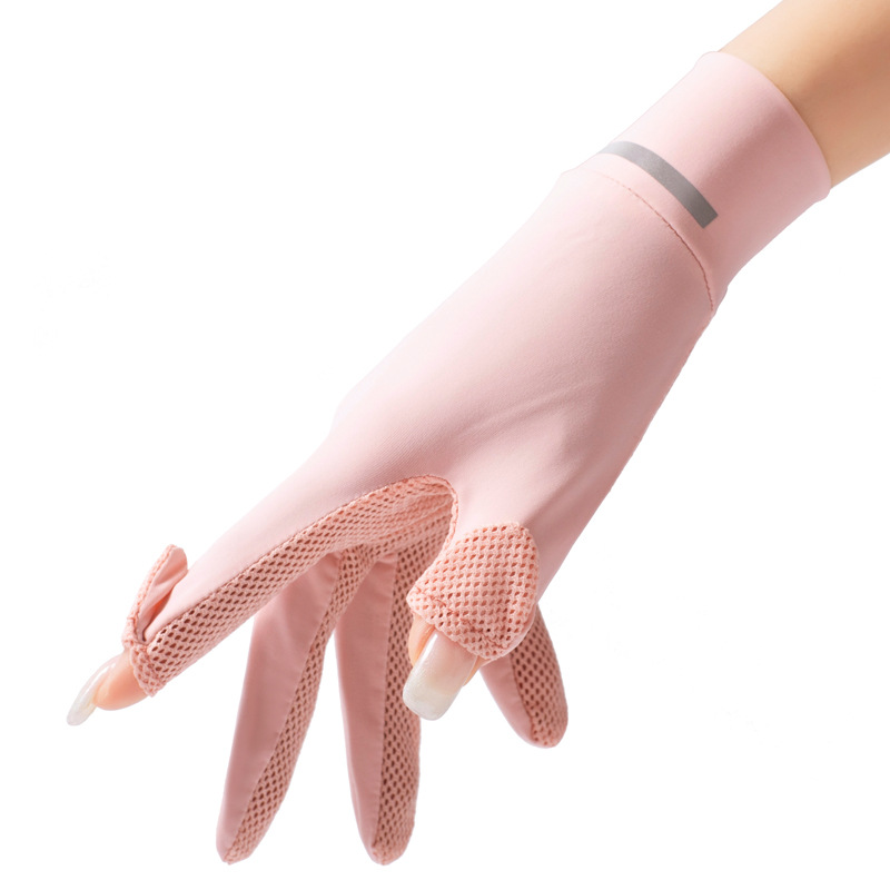 Summer electric car sunscreen gloves women's anti-ultraviolet thin ice silk full finger driving cycling Korean touch screen finger