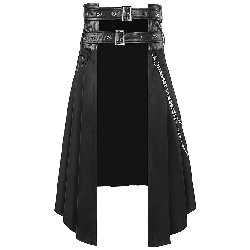Amazon New European and American Dark Rock Punk Steam Gothic Asymmetric Pleated Skirt Menswear