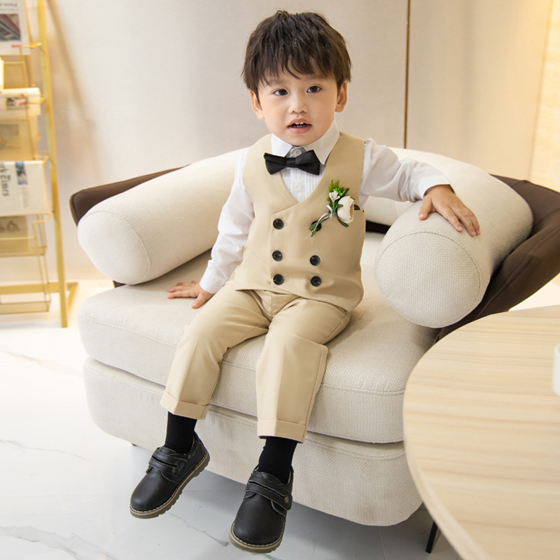 Children's suit autumn new boys solid color vest two-piece baby birthday dress a generation of hair