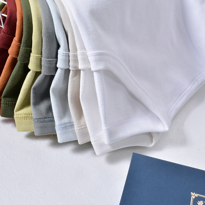 Three Pin Heavy Pure Cotton Short-sleeved T-shirt Men's Casual Summer Trendy Brand Men's Loose Round Neck White Clothes