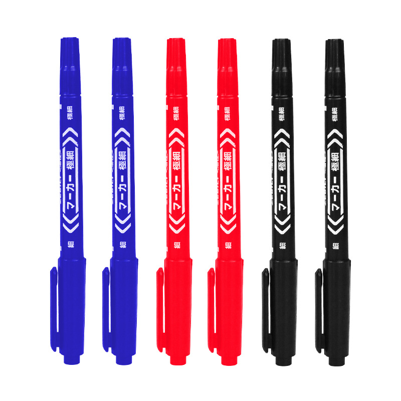 Double-headed marker black oily art painting Gouxianbi waterproof non-fading color small big head pen wholesale
