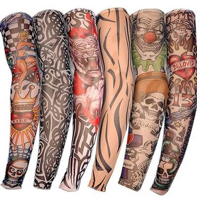 Flower Arm Tattoo Sleeve Seamless Outdoor Riding Tattoo Sunscreen Sleeve Riding Tattoo Sleeve Optional Color Cross Border