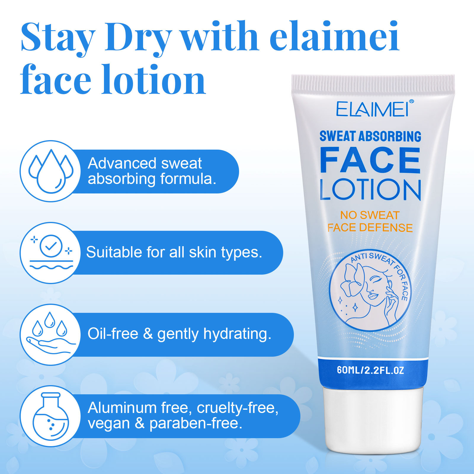 Cross-border ELAIMEI Facial antiperspirant anti-sweat cream dry and mild non-irritating non-floral makeup antiperspirant cream 60ml