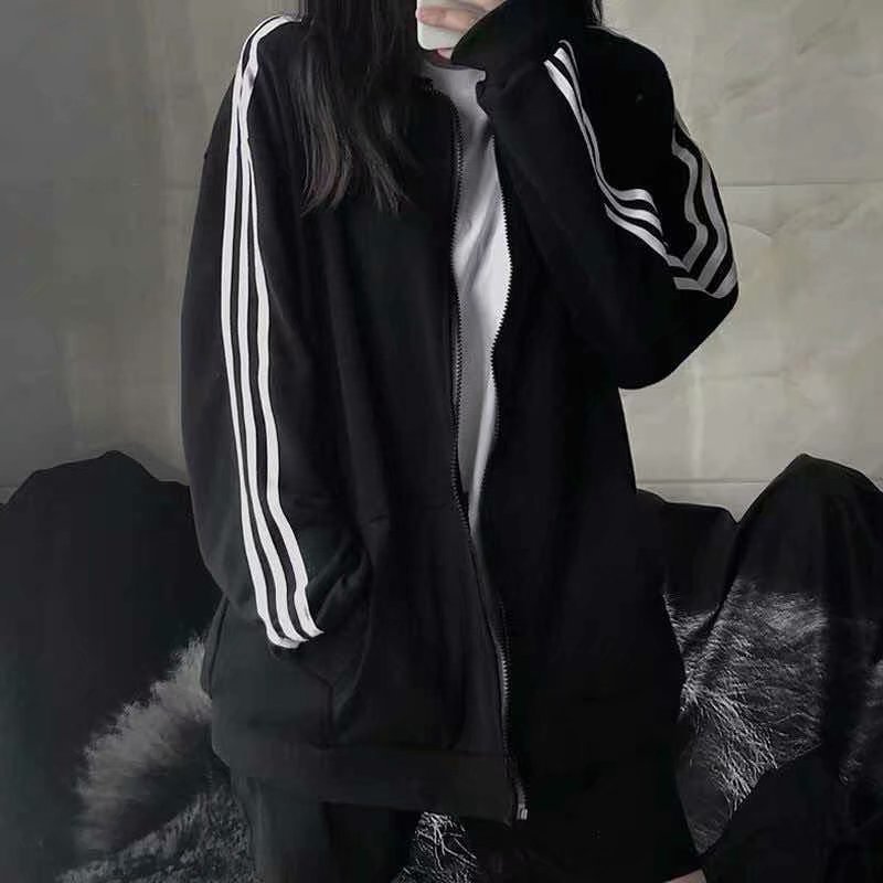 Sports Baseball uniform spring and summer new three bars coat female Korean thin jacket student black female loose bf fashion