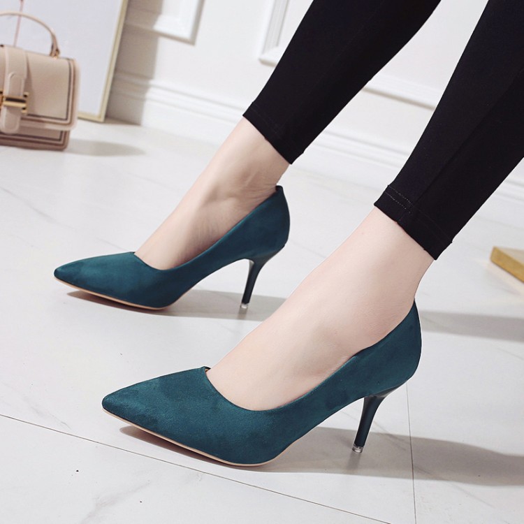 2021 spring pointed thin heel high heel suede shoes Europe and the United States foreign trade large size 44 slim women's shoes manufacturers wholesale