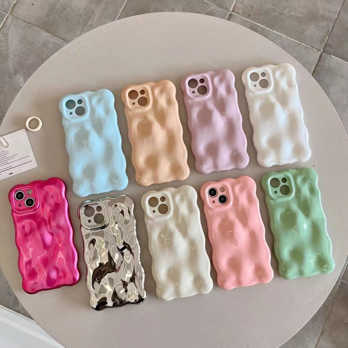 簡約純色隕石適用蘋果14手機殼iphone15PROMAX波浪紋立體12防摔11