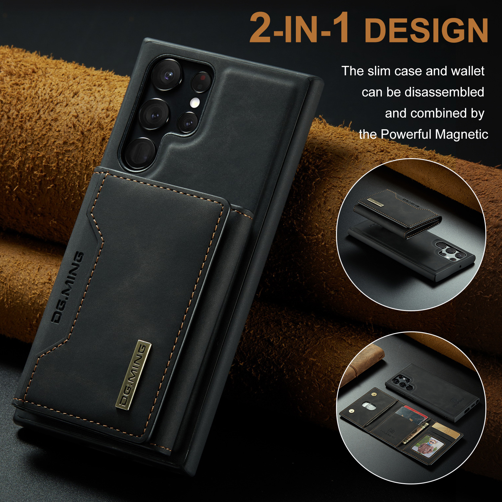 M2 for Samsung S23 Ultra Triple Magnetic Card Case S22 Ultra Retro Wallet Phone Case_voghion.com