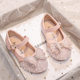 Spring and Summer 2022 New Korean Style Girls Princess Square Mouth Rhinestone Bow Shoes Leather Shoes Performance Dance Shoes