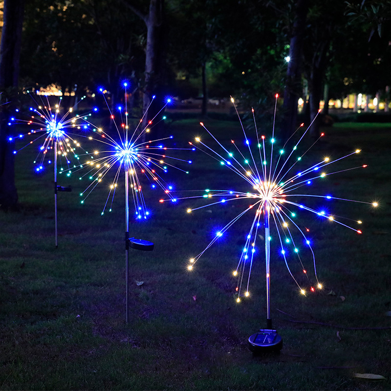 New LED solar floor fireworks lamp outdoor lawn waterproof courtyard Christmas decorative copper wire lamp dandelion