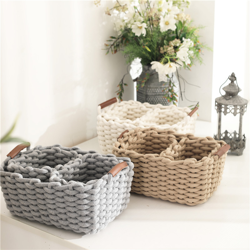 Sundries with Handle Cotton Rope Braided Storage Basket Large and Small Cosmetic Lipstick Storage Box Eye Shadow Desktop Storage Box