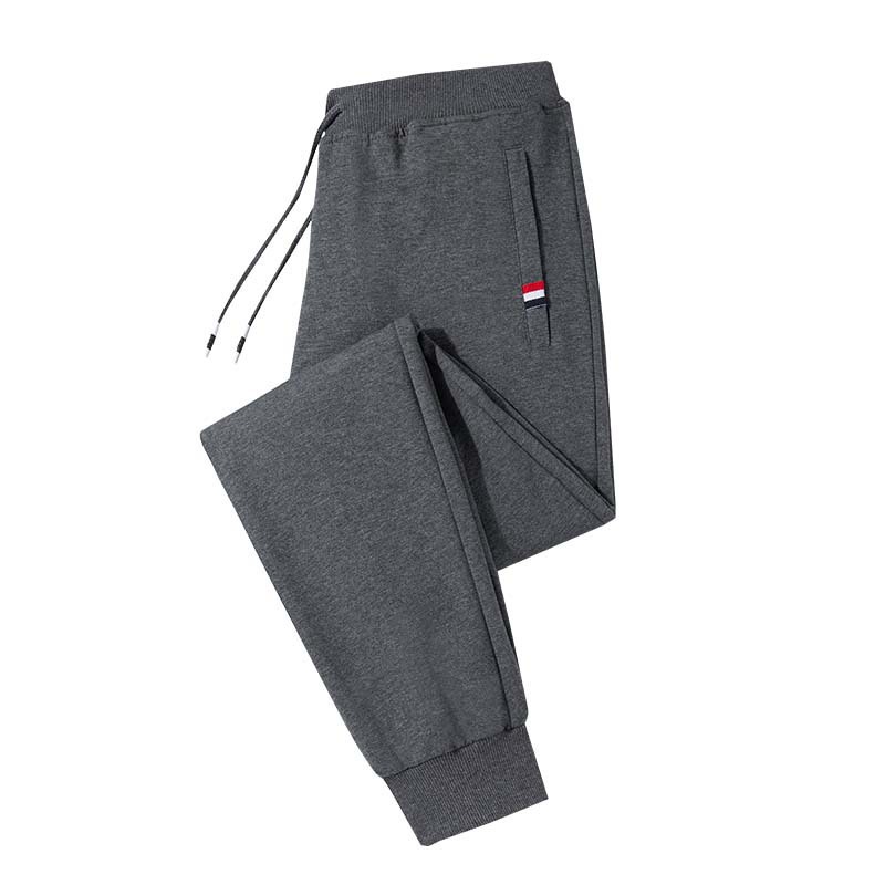 Spring and Autumn Mid-Waist Solid Color Casual Youth Cotton Grey High Elastic Waistband-Free Trousers Loose Nipped Trousers