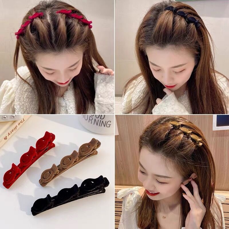 Flocking braided hair bangs clip simple black sweet side texture duckbill clip forehead broken hair solid color Internet celebrity hairpin_voghion.com