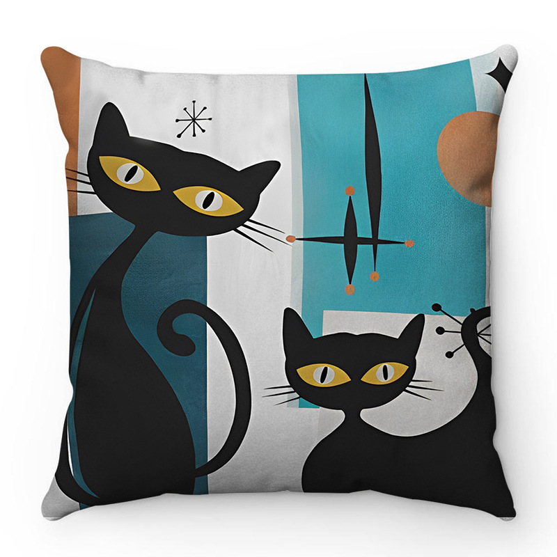 Cartoon Cat Pattern Series Super Soft Short Plush Material Pillowcase Home Sofa Decorative Pillowcase