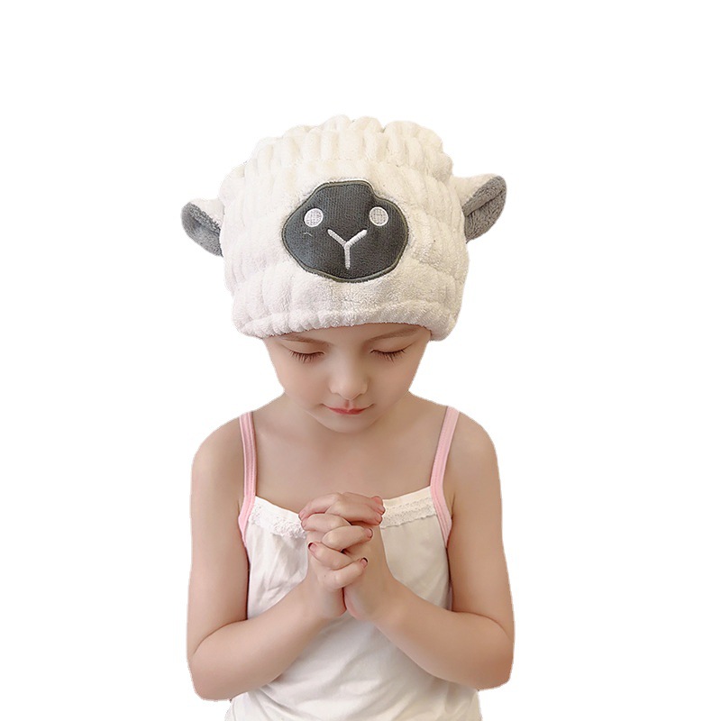 Hair drying cap wholesale coral fleece cartoon lamb absorbent hair drying cap parent-child suit absorbent shower cap one-piece delivery