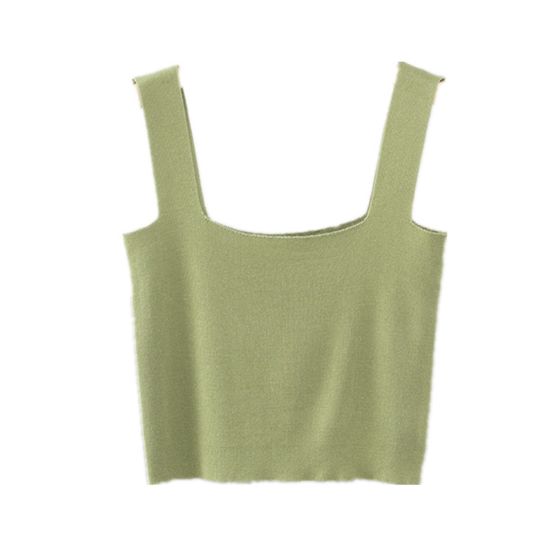 Square Collar Knitted Small Camisole Women's Inner Base Shirt Outer Wear Beautiful Back Sleeveless Short Strapless Top 2023
