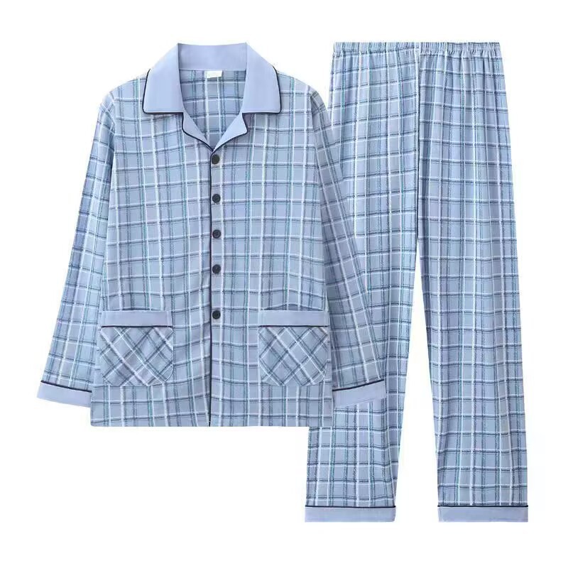 Pure Cotton 100 Fat Pajamas Men's Spring and Autumn Long Sleeve Home Clothes for Middle-aged Dad Loose Large Size Suit